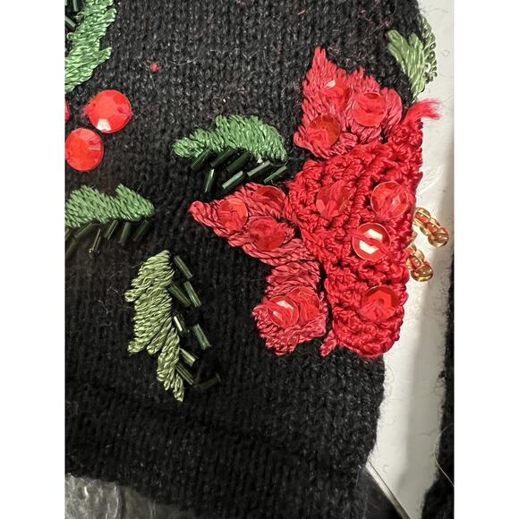 Vintage Tiara International Christmas Sweater Pointseta Cardigan XL Granny Glam - Picture 4 of 12
